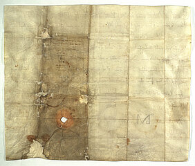 Abbildung der Ostarrichi-Urkunde, Rückseite. Signatur: Bayerisches Hauptstaatsarchiv, Hochstift Freising Urkunden 14