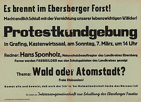 Plakat der Interessengemeinschaft zur Erhaltung des Ebersberger Forstes, 1965 (Bayerisches Hauptstaatsarchiv, Schutzgemeinschaft deutscher Wald Landesverband Bayern, 321)