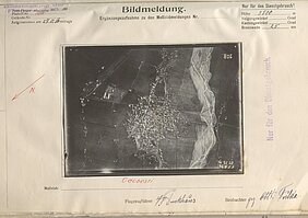 Bild 4: Luftbild der Alpenkorps-Fliegerabteilung von Odobești Aufnahme vom 21.12.1916, Archivsignatur: BayHStA Alpenkorps 570, Digitalisat-Aufnahme 101. [Klick aufs Bild: ↗Link zum Digitalisat in der Findmitteldatenbank].