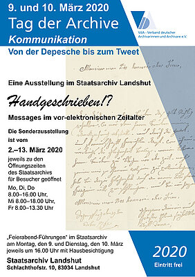 Plakat zum Tag der Archive 2020 im Staatsarchiv Landshut 