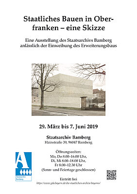 Eine Begleitausstellung mit dem Thema „Staatliches Bauen in Oberfranken – eine Skizze“, zu der ein kleiner Katalog erschienen ist, wurde im Rahmen der Einweihung eröffnet.