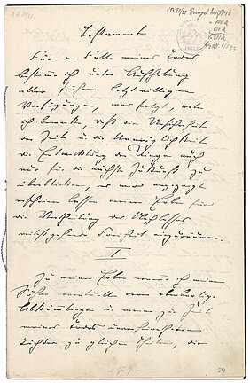Abbildung 11 zeigt das handschriftliche Testament des Königs, 22. Juni 1919, Staatsarchiv München, AG Prien NR 1921/80 (Foto: Bayerisches Hauptstaatsarchiv).