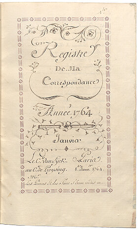 Titelblatt zur Korrespondenz Maximilian Van Eycks, 1764 (Bayerisches Hauptstaatsarchiv, Nachlass Van Eyck, Nr. XXIV) [JPG-Datei].